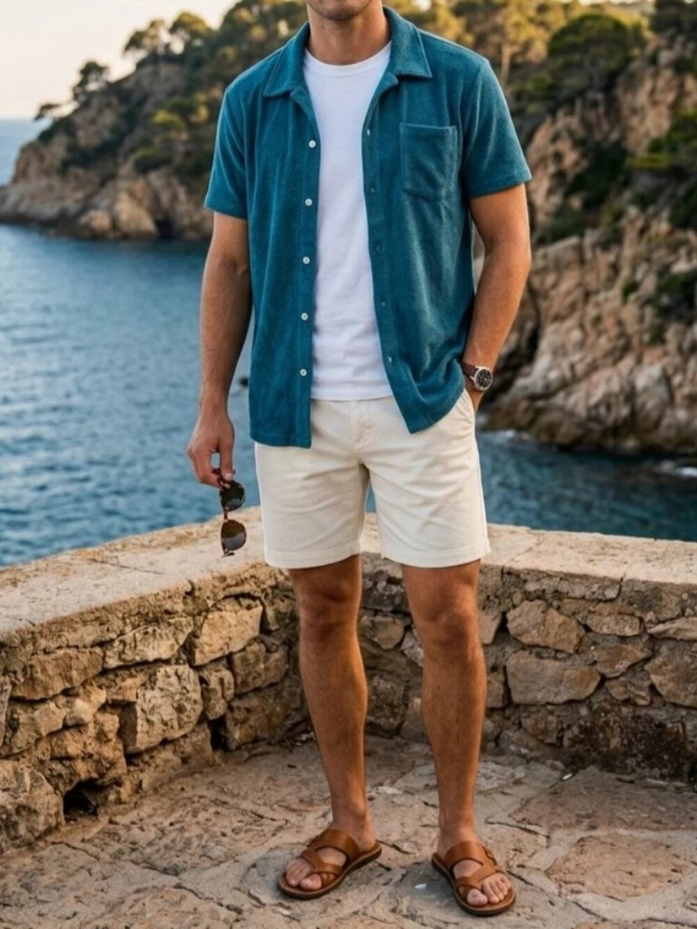 Criquet Terrycloth Buttondown Men's Shirt Collared Short Sleeves Solid XL 290498